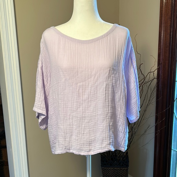 Eileen Fisher Lilac Organic Cotton Gauze Textured Crew Neck SS top szXL - Picture 2 of 11